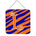 Micasa Letter L Initial Tiger Stripe Blue And Orange Aluminium Metal Wall Or Door Hanging Prints MI235757